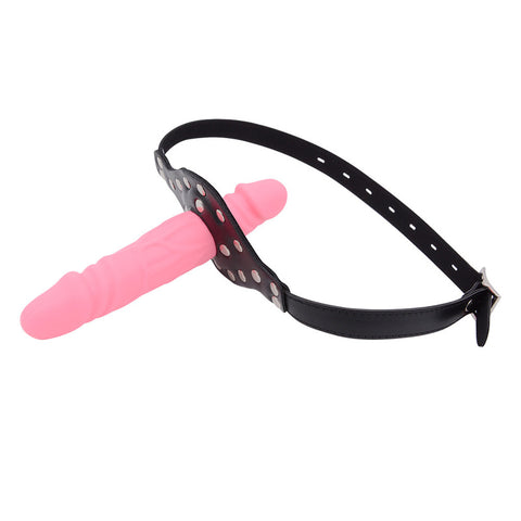 Double-Cock Dildo Penis Mouth Gag - Red/Pink - Bondage Gags and Bits