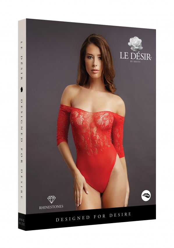 Le Desir Crotchless Rhinestone Sexy Teddy Red Teddies and Bodysuits