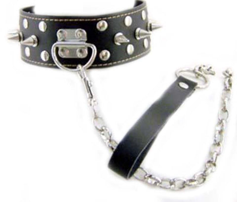 BDStyle Evil Bondage - Spiked Leather Collar with Lead - Collars and Leads