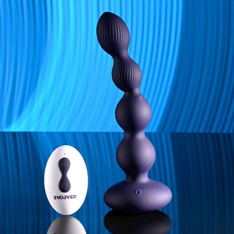 Evolved PLEASURE ORBIT Twirling & Vibrating Anal Beads with Remote Navy Blue - Anal Beads and Balls