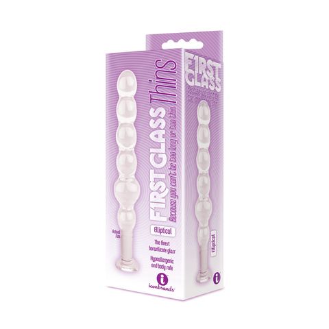 Icon Brands The 9s Glass First Thins Elliptical Glass Anal Beads Clear Anal Beads and Balls