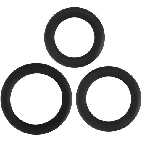 Adam and Eve 3 Sizes Silicone Penis Rings Set Black - Cock Ring Sets