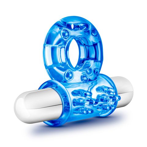 Blush Novelties Stay Hard 10 Function Vibrating Bull Cock Ring Blue Vibrating Cock Rings