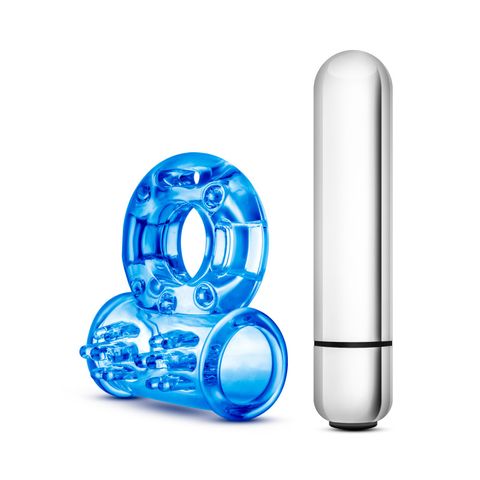 Blush Novelties Stay Hard 10 Function Vibrating Bull Cock Ring Blue Vibrating Cock Rings