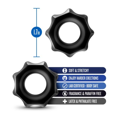 Blush Novelties Stay Hard Nutz Cock Ring Set 2 Piece Black - Stretchy Cock Rings