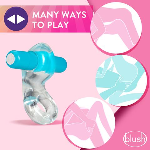 Blush Novelties Play With Me Delight Vibrating Cock Ring Clear / Blue Vibrating Cock Rings