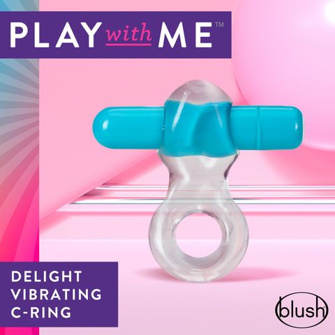 Blush Novelties Play With Me Delight Vibrating Cock Ring Clear / Blue Vibrating Cock Rings