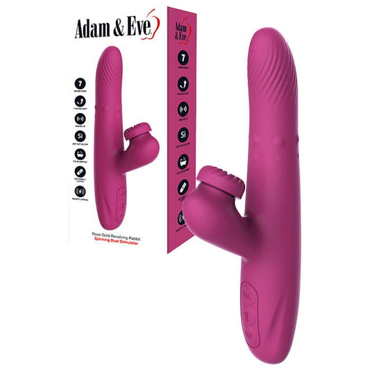 Adam and Eve ROSE GOLD REVOLVING Spinning and Thrusting Rabbit Vibrator Purple - Rabbit Vibrators