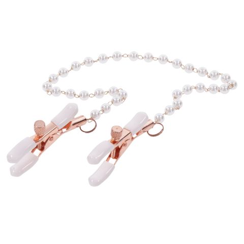 Sportsheets Sex & Mischief Peaches N CreaMe Pearl Nipple Clamps - Nipple and Clit Clamps