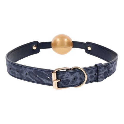Sportsheets Sex & Mischief Cougar BDSM Play Ball Gag Navy Blue / Gold - Bondage Gags and Bits