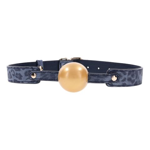 Sportsheets Sex & Mischief Cougar BDSM Play Ball Gag Navy Blue / Gold - Bondage Gags and Bits