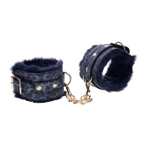 Sportsheets Sex & Mischief Cougar Fur Handcuffs Restraints Navy Blue / Gold - Cuffs And Restraints