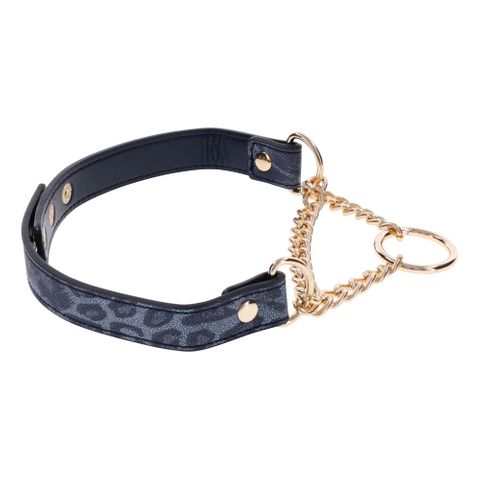 Sportsheets Sex & Mischief Cougar Day Bondage Collar Navy Blue / Gold - Collars and Leads