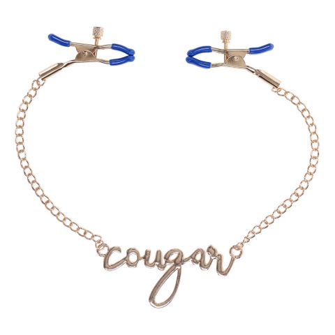 Sportsheets Sex & Mischief Cougar Nipple Clamps With Chain Gold - Nipple and Clit Clamps
