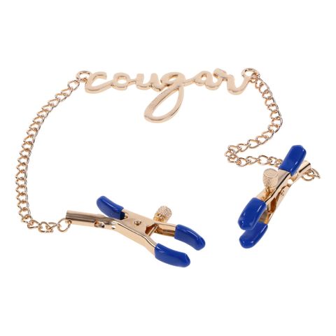 Sportsheets Sex & Mischief Cougar Nipple Clamps With Chain Gold - Nipple and Clit Clamps