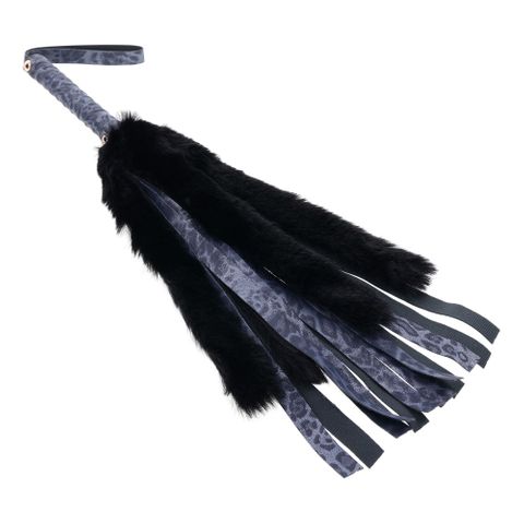 Sportsheets Sex & Mischief Cougar Faux Fur Flogger Whip Navy Blue / Black Whips And Crops