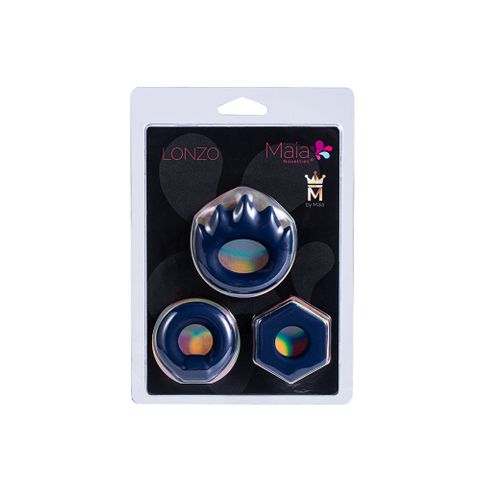 Maia LONZO Stretchy Silicone Cock Rings Set of 3 Blue - Cock Ring Sets