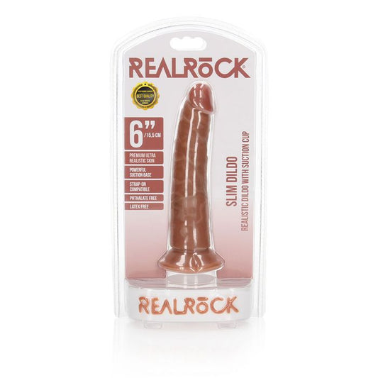 Shots REALROCK Realistic Slim Dildo Without Ball 15.5cm Tan - Realistic Dildos