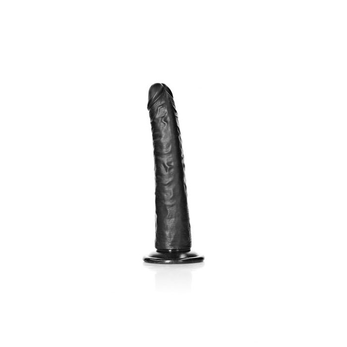 Shots REALROCK Realistic Slim Dildo with Suction Cup 20.5cm Black Realistic Dildos