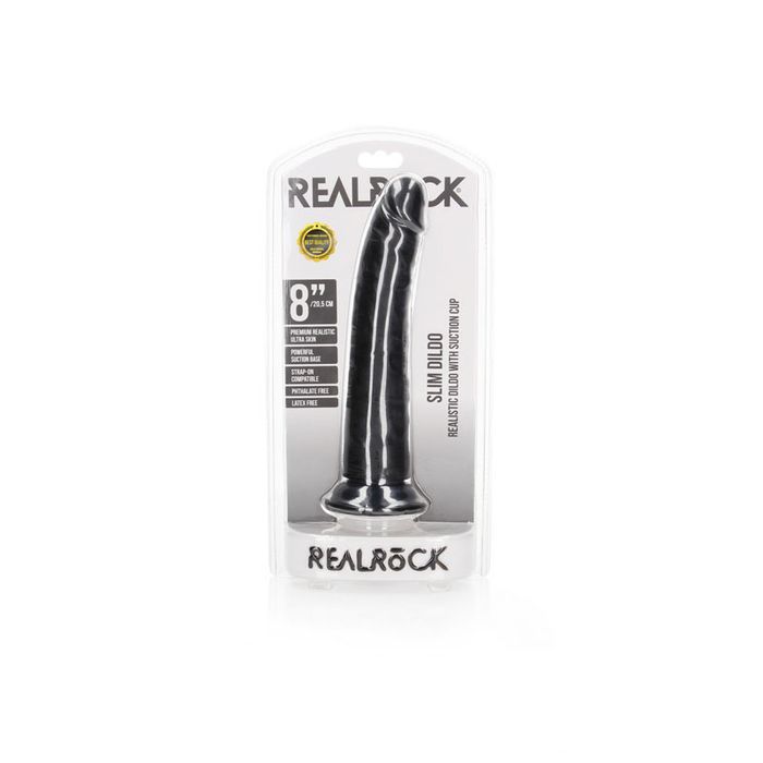 Shots REALROCK Realistic Slim Dildo with Suction Cup 20.5cm Black Realistic Dildos