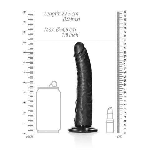 Shots REALROCK Realistic Slim Dildo with Suction Cup 20.5cm Black - Realistic Dildos
