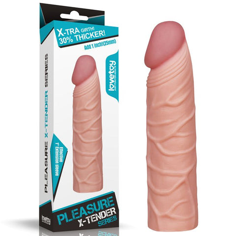 Lovetoy Pleasure X Tender Penis Extension Sleeve 2.5cm Flesh - Penis Sleeves and Extenders