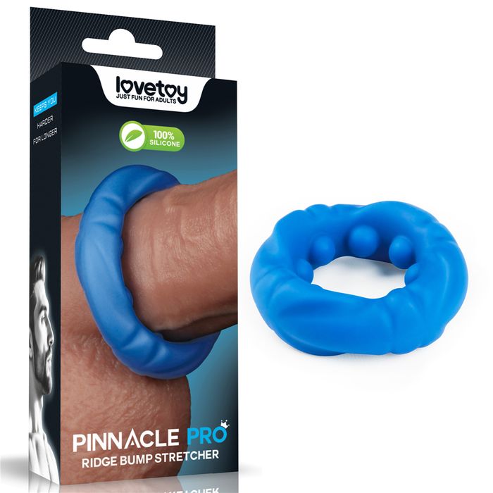 Lovetoy Pinnacle Pro Ridge Bump Stretcher Mens Cock Ring Blue Stretchy Cock Rings