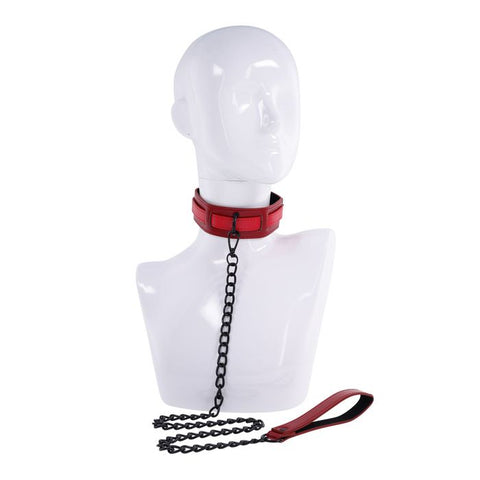 Sportsheets S&M Exs & Ohs Collar and Leash Neck Restraint Red - Collars and Leads