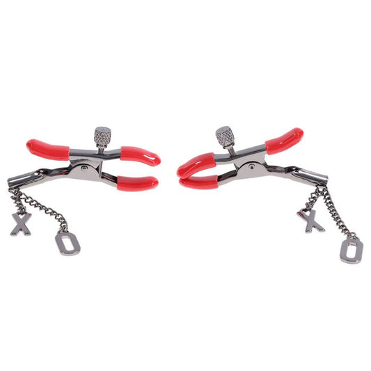 Sportsheets S&M Exs & Ohs Tipped Metal Nipple Clamps Red Nipple and Clit Clamps