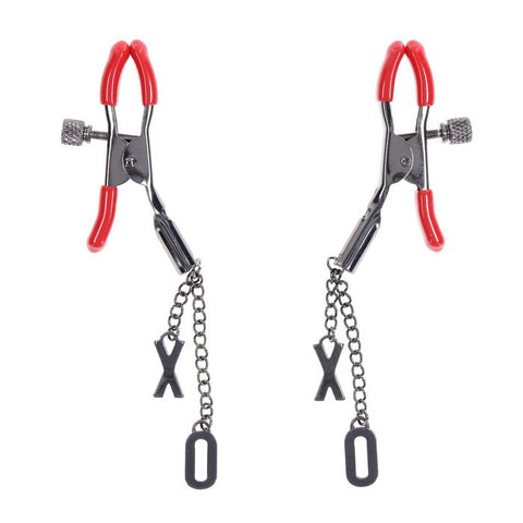 Sportsheets S&M Exs & Ohs Tipped Metal Nipple Clamps Red - Nipple and Clit Clamps