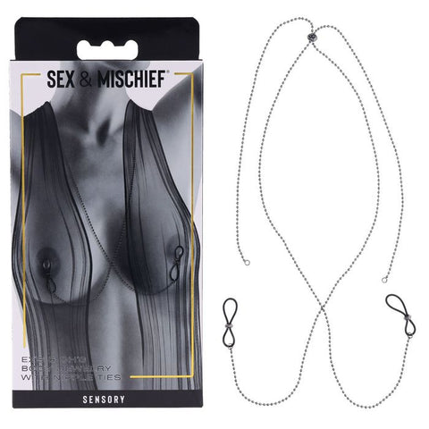 Sportsheets S&M Exs & Ohs Body Jewelry Metal Chain with Nipple Ties - Collars and Leads