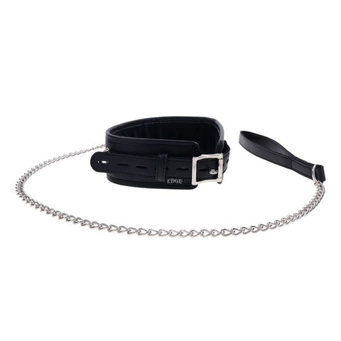 Sportsheets EDGE Black Neck Restraint with Heavy Duty Metal Leash - Collars and Leads