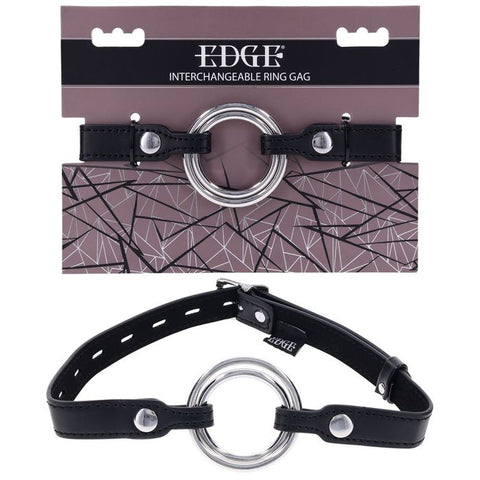 Sportsheets EDGE Interchangeable BDSM Play Mouth Gag Ring Black - Bondage Gags and Bits