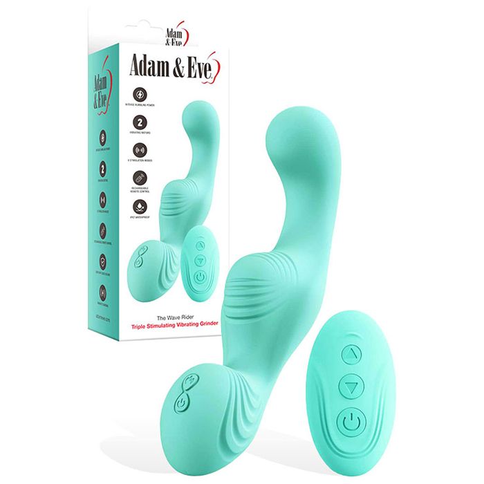 Adam & Eve THE WAVE RIDER Triple Stimulator Grinder Pad Teal Remote Control Vibrators