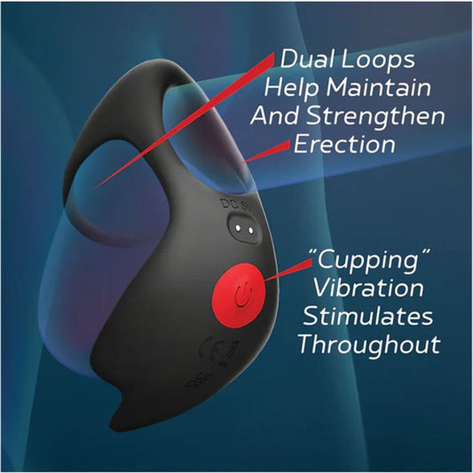 Icon Brands Red Dot V3 Rechargeable Cock and Ball Ring Black - Vibrating Cock Rings