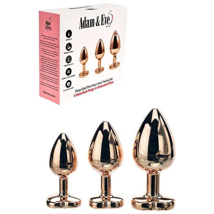 Adam & Eve Rose Gold Heart Shape Metal Butt Plug Set Butt Plugs