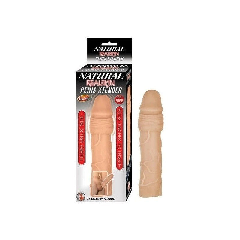 NATURAL REALSKIN 3" Vibrating Penis Extender Sleeve Pumps, Extenders and Sleeves