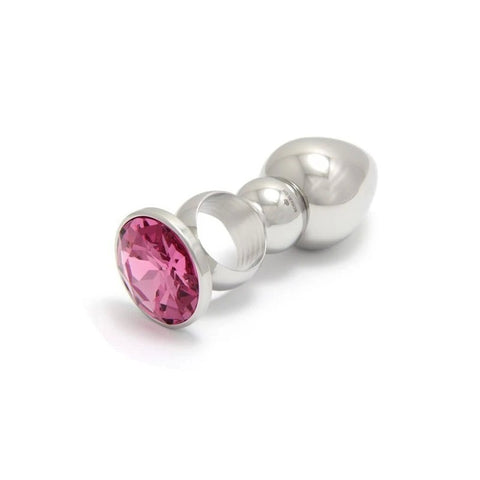 Rosebuds Versatile Ringed Stainless Steel Butt Plug with Crystal Gem - Butt Plugs