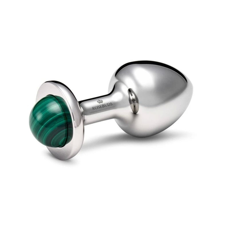 Rosebuds Stainless Steel Anal Plug Small With Malachite Gem Butt Plugs