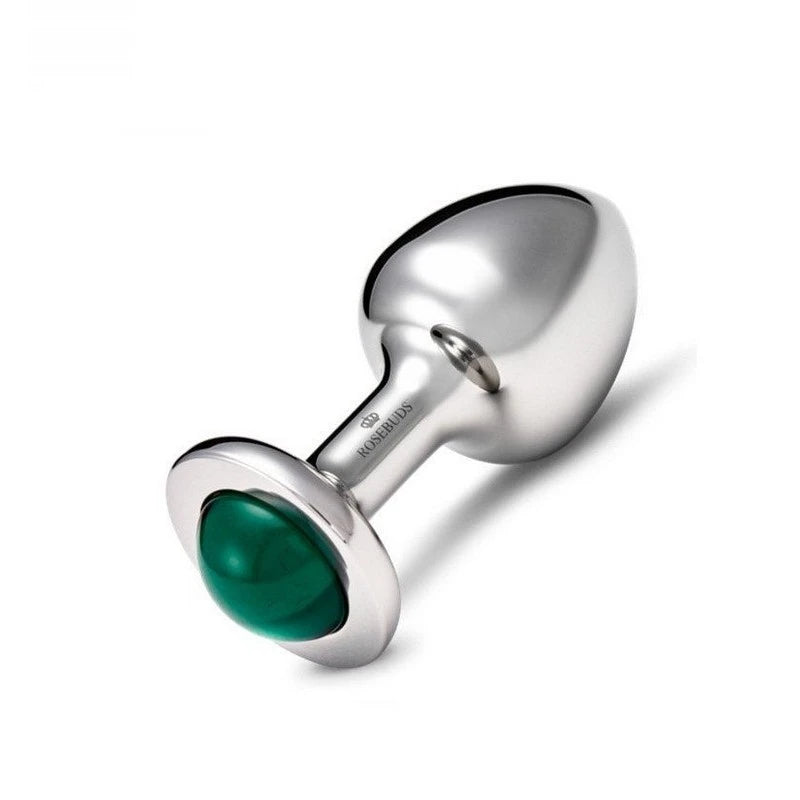 Rosebuds Stainless Steel Anal Plug Small With Malachite Gem Butt Plugs
