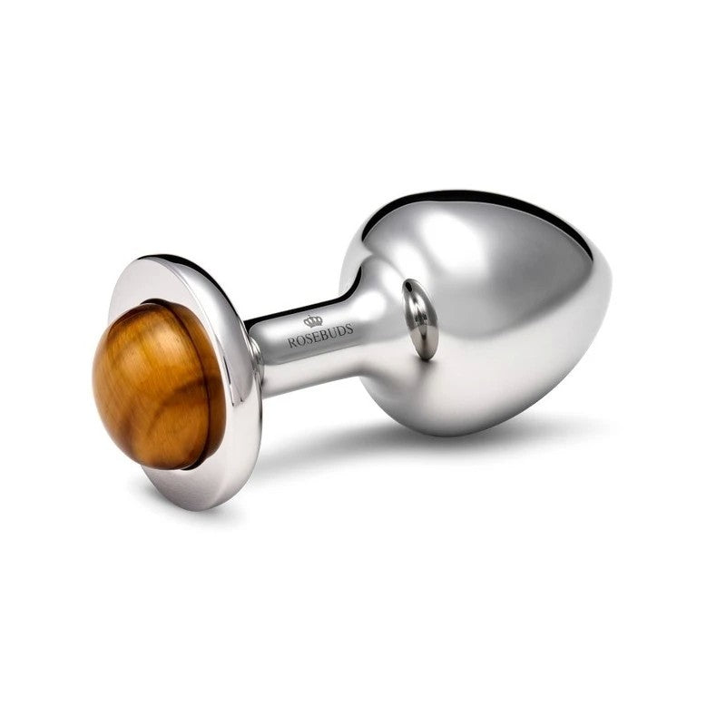 Rosebuds Luxury Stainless Steel Anal Plug with Tiger Eye Crystal Butt Plugs