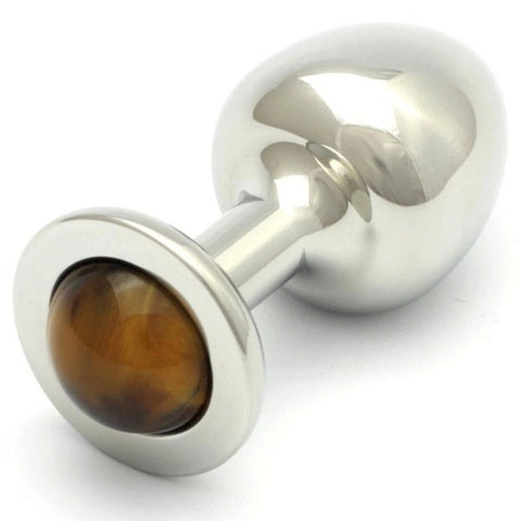 Rosebuds Luxury Stainless Steel Anal Plug with Tiger Eye Crystal - Butt Plugs