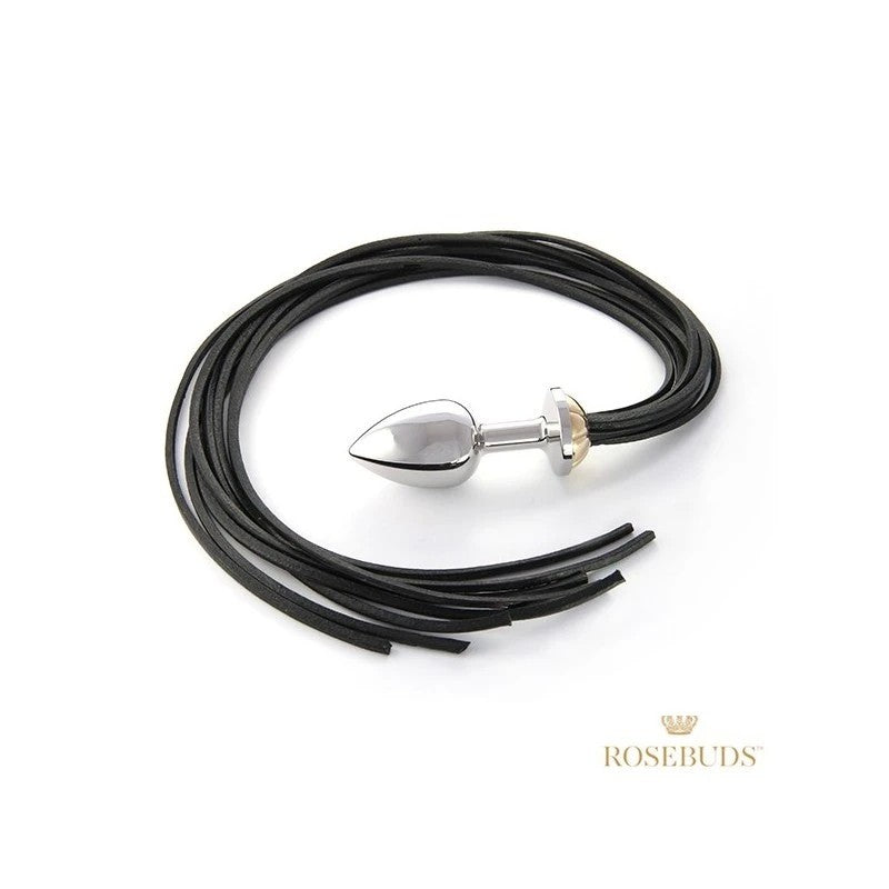 Rosebuds Luxe Black Long Leather Whipbud XL Butt Plugs