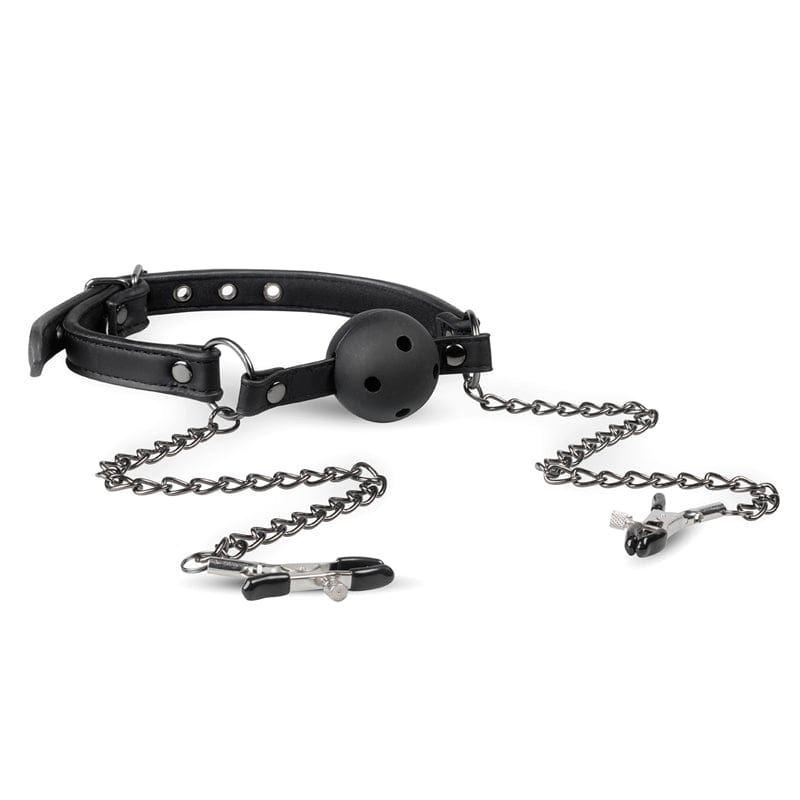 Fetish Collection Open Ball Gag With Nipple Clamps Nipple and Clit Clamps