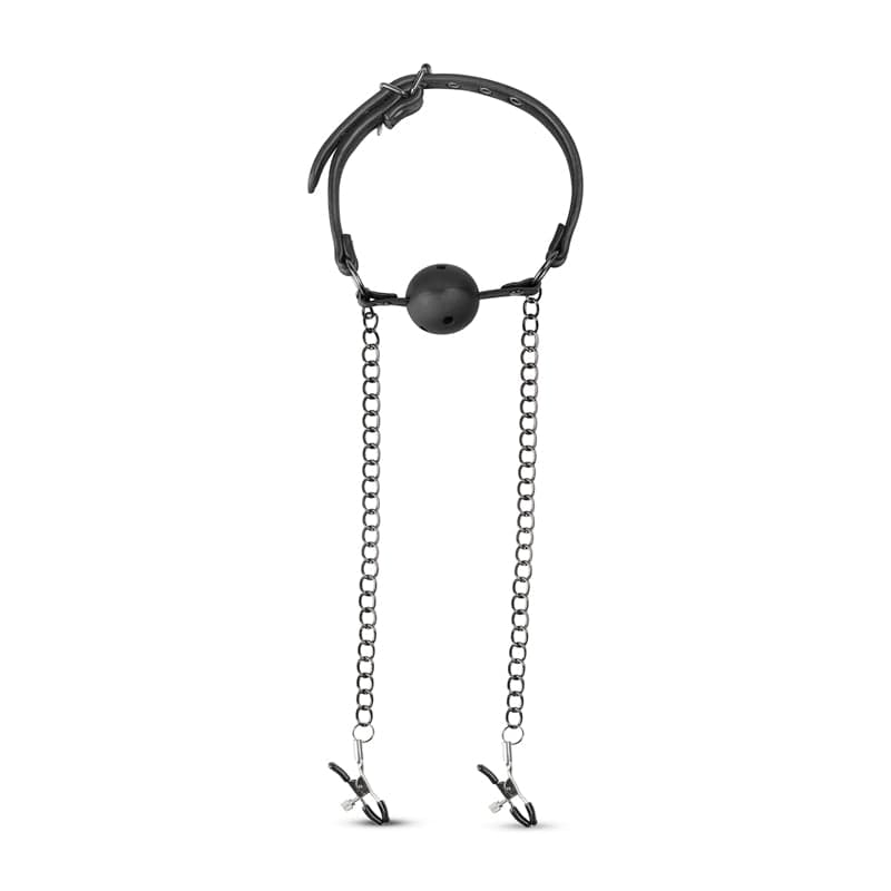 Fetish Collection Open Ball Gag With Nipple Clamps Nipple and Clit Clamps