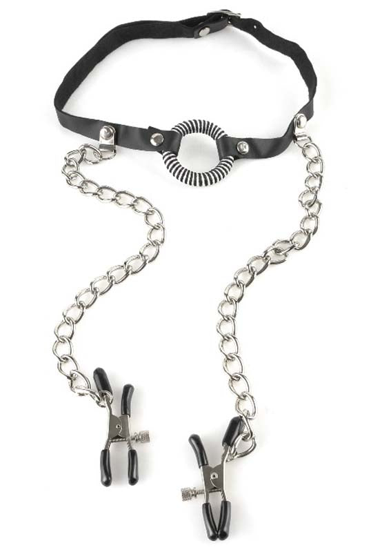 Fetish Fantasy O-Ring Gag With Nipple Clamps Bondage Gags and Bits