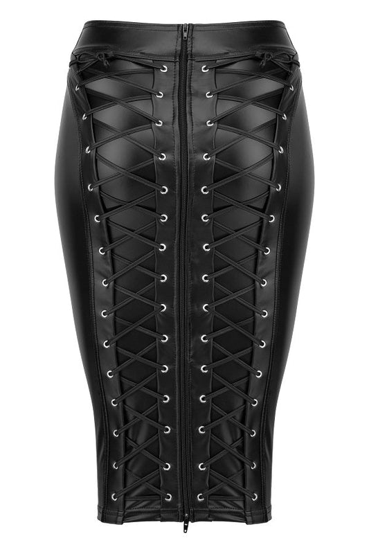 Noir Handmade Power Wetlook Pencil Skirt With Long Zipper - Her Fetish