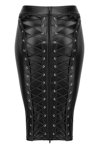 Noir Handmade Power Wetlook Pencil Skirt With Long Zipper - Her Fetish