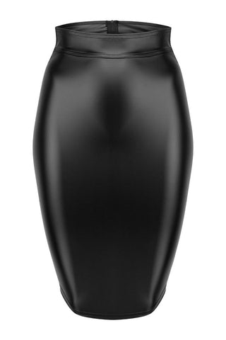 Noir Handmade Power Wetlook Pencil Skirt With Long Zipper - Her Fetish