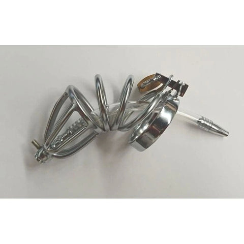 Hoop Male Chastity Cage with Urethral Tube - Male Chastity